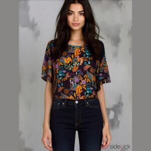 LuLaRoe Womens Top M Paisley Floral Irma Tunic Teal Purple Black Gold NEW